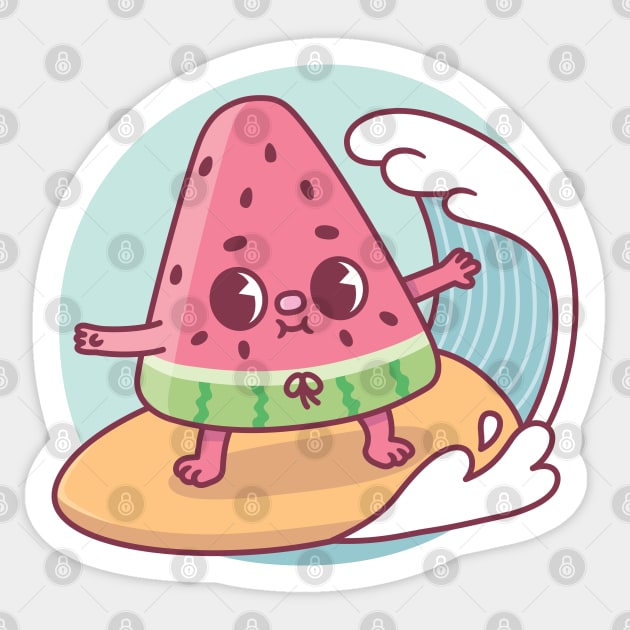 Cute Watermelon Surfing The Waves Funny Sticker by rustydoodle